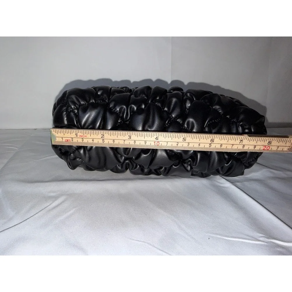 A New Day Black Ruched Puffy Hobo Bag Quilted Faux Leather Handbag